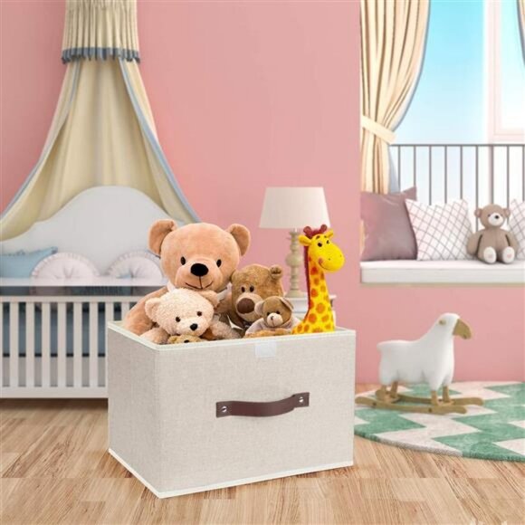 Foldable Storage Boxes with Lids 3 Pack - Beige - Picture 2 of 7